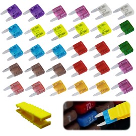 30 Pcs Car Fuses, 1 Pc Car Fuse Puller, Mini Blade Fuses, Small Car Blade Fuses, 2A, 3A, 5A, 7.5A, 10A, 15A, 20A, 25A, 30A, 35A, 40A Automotive Fuses
