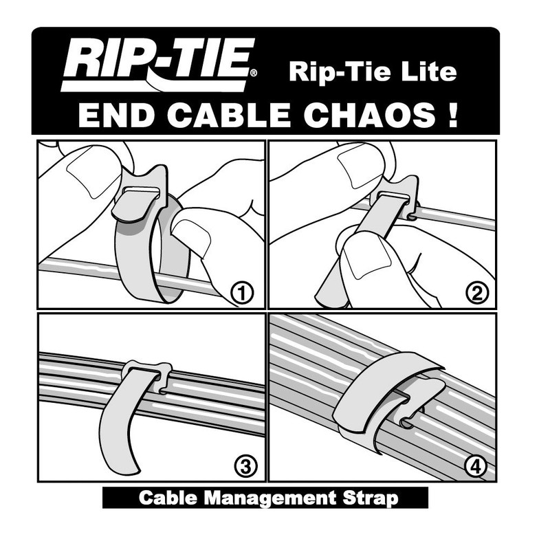 Rip-Tie Lite 1/2x8" Light-Duty Strap, 10/Pack, Black