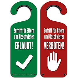 Blechwaren Fabrik Braunschweig GmbH Cult Door Hanger – ZUTRITT FÜR ELTERN & GeschWISTER ERLAUBT/VERBOTEN – Aluminium Door Sign 26 x 9 cm