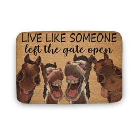 Horse Live Like Someone Left The Gate Open, Horse Lovers Home Doormat, Funny Doormat Housewarming Gifts Home Decor, Welcome Mat;Home Doormat,Indoor Doormat, Coral Velvet Rug 16x24 inches