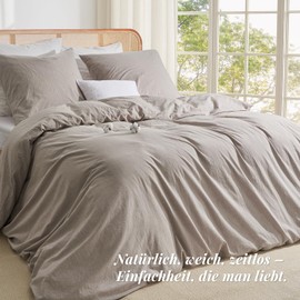 Duvetnova Bed Linen 135 x 200 cm Cotton 4-Piece Linen Look, Super Soft 100% Prewashed Cotton Oeko-Tex Summer Bed Linen 135 x 200 cm, 2 Duvet Covers 135 x 200 + 2 Pillowcases 80 x 80 cm, All with Zip