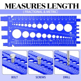 Hoteam 2 Pieces Nut Bolt Thread Gauge Checker Plastic Bolt Size and Thread Gauge Measure Identifier with Inch and Centimeter Ruler(Blue)