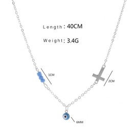 TseenYi Turquoise Cross Necklace Choker Silver Evil Eye Pendant Necklace Chain Adjustable Clavicle Chain Necklaces Religion Protection Jewelry for Women and Girls (Silver)