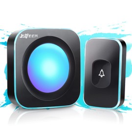 Wireless Doorbell JSIEEM 1200 feet Waterproof Door Bell with 36 Melodies 4 Volume levels 7 colour Flash Light,for Home, Office，classroom (1 Receiver&1 Touch Button, Black)
