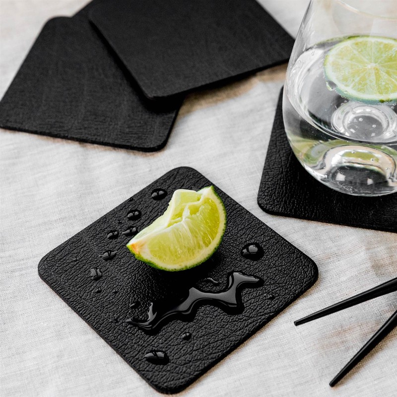 Coaster Set of 8 Jet Black Coasters, Made in The