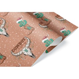 Cowboy Christmas Theme Gift Wrap, Western Navajo Southwestern Style Wrapping Paper, Xmas Decor for Rancher Cowgirl (6 foot x 30 inch roll)
