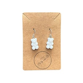 Gummy Bear Novelty Style Dangle & Drop Earrings, 9 Variations, Gummy Bears, Teddy Bear Charms, Cuddly bear earrings, Hooks (White)