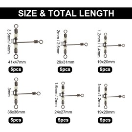 SUPERFINDINGS Pack of 30 3 Way Swivels Fishing Heavy Duty Cross Line 6 Size Stainless Steel Three Way Swivel Fishing Tackle T Shaped Swivel with Beads