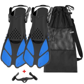 QKURT Snorkel Fins, Swimming Fins with Adjustable Buckles Open Heel, Diving Flippers for Men Women Youth Travel Size Short Fins for Snorkeling Diving Swimming