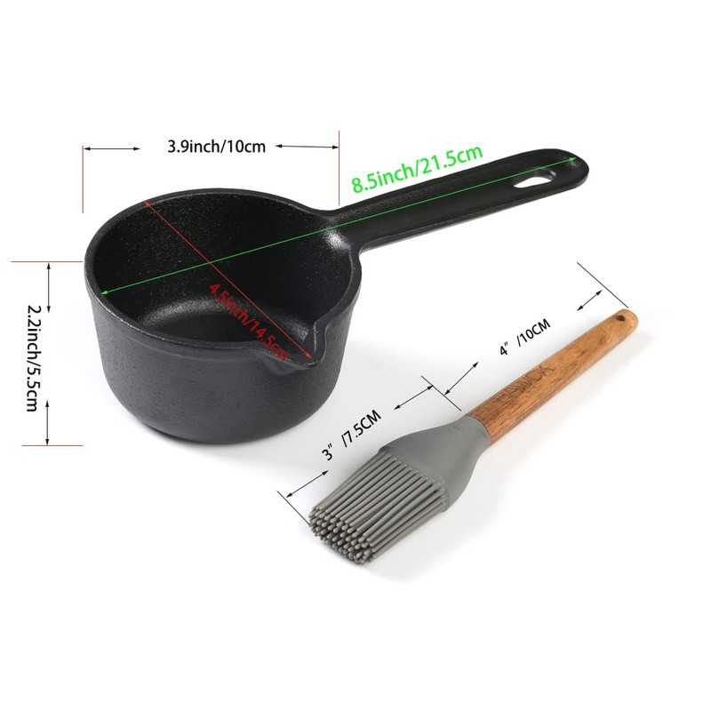 HAWOK 3.9inch Cast Iron Melting Pot Sauce Pan with Brush,8.8