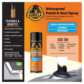 Gorilla Waterproof Patch & Seal Rubberized Sealant Spray, Black, 16 Ounce (Pack of 1) - Seals Out Water, Air, and Moisture
