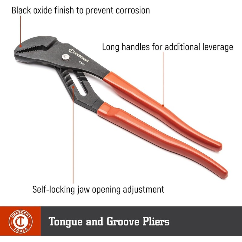 Crescent 10" Tongue & Groove Plier, V-Jaw, Black Oxide -