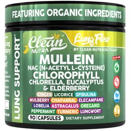Clean Nutraceuticals Clean Nutra Mullein NAC Supplement Spirulina Chlorella Ginger Licorice Mulberry Astragalus Root Oregano Turmeric with Chlorophyll Berries Detox Cleanse Respiratory Lung Health 90 Capsules