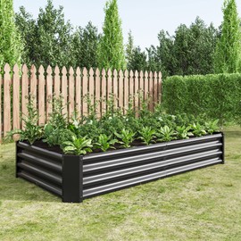 FOUBAM Galvanized Raised Garden Bed for Vegetables,Planter Raised Garden Boxes Outdoor,Metal Raised Garden Beds Steel Kit for Vegetables Flower Herb Patio Black Rectangle