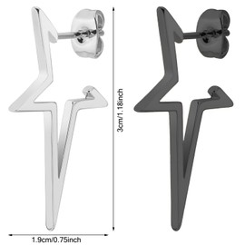 Kawailay 2 Pairs Spike Star Earrings Stainless Steel Spike Star Stud Earrings Rock Punk Star Cuff Earrings Open Star Huggie Earrings for Men Women - Silver Black