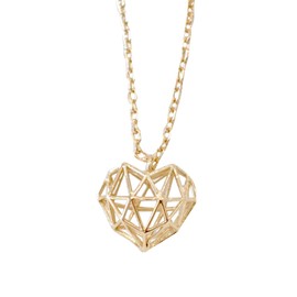 3D Geometric Heart Necklace Sterling Silver with Gold Finish