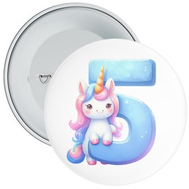 Pastel Coloured Unicorn 5th Birthday Badge : 59mm Wide : Standard Metal Pin Back (5th Birthday)