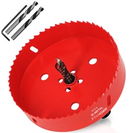 KACNON Hole Saw 145 mm, Universal High-Speed Steel HSS M42 Bi-Metal Hole Saws with Hex Shank and Drill, Complete Sizes, for Wood, Plastic, Plasterboard, Sheet Metal, Red