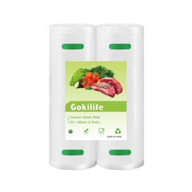 Gokilife Vacuum Sealer Bags Rolls - 2 Rolls 20 x 600 cm Sous Vide Bags, BPA Free, Durable Commercial Customized Size Food Bags for Food Storage and Sous Vide Cooking