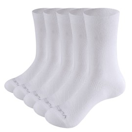 YUEDGE Womens Basic White Breathable Cotton Socks Lightweight Thin Tall Casual Dress Socks for Women Ladies Girls 4-7, Multipack, 5 Pairs
