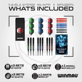 WINMAU Rookie Multi Softip (Plastic Tips) Brass Darts Set Single or Multi Sets Includes Flights and Stems (Stems) Exclusive Dart Leaflet - Blue, Red and Green