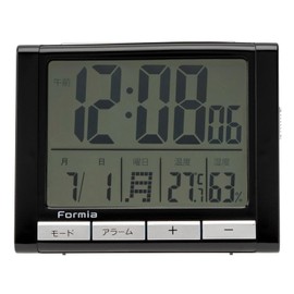 Formia(フォルミア) Desk Clock, Tabletop Alarm Clock, Easy to Read, Large Screen, Thermometer, Hygrometer, Thermo-Hygrometer, Date, Day of the Week, Digital, Hodogay Electronics Sales, Black HT-017BK