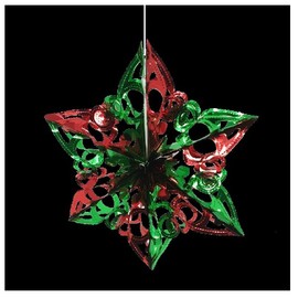 40cm Star Foil Garland - Christmas Hanging Decoration Wall Ceiling Xmas Deco (Dark Green & Red)