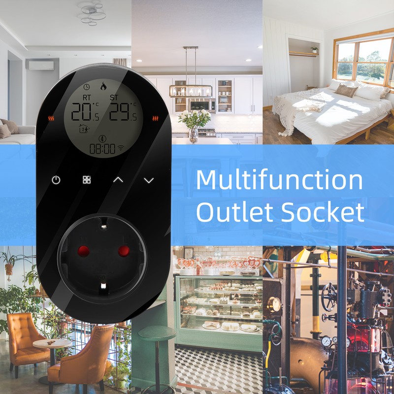 WiFi Digital Thermostat Outlet Plug 16A Outlet Tuya App Voice