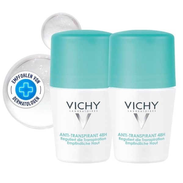 Vichy DEO Roll-on Anti Transpirant 48h Doppelpack -Für empfindliche Haut - Ohne Alkohol 2 x 50 ml