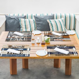 Lake House Decor Placemats Set of 4,Lake Decor for The Home,Rustic Lake House Placemats for Dining Table Decor,12x18 Inches Lake House Cabin Decorative Table Mats,Lake House Gifts