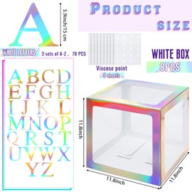 Geyee 8 Pcs Clear Balloon Box with Letters, Baby Shower, Rainbow Silver