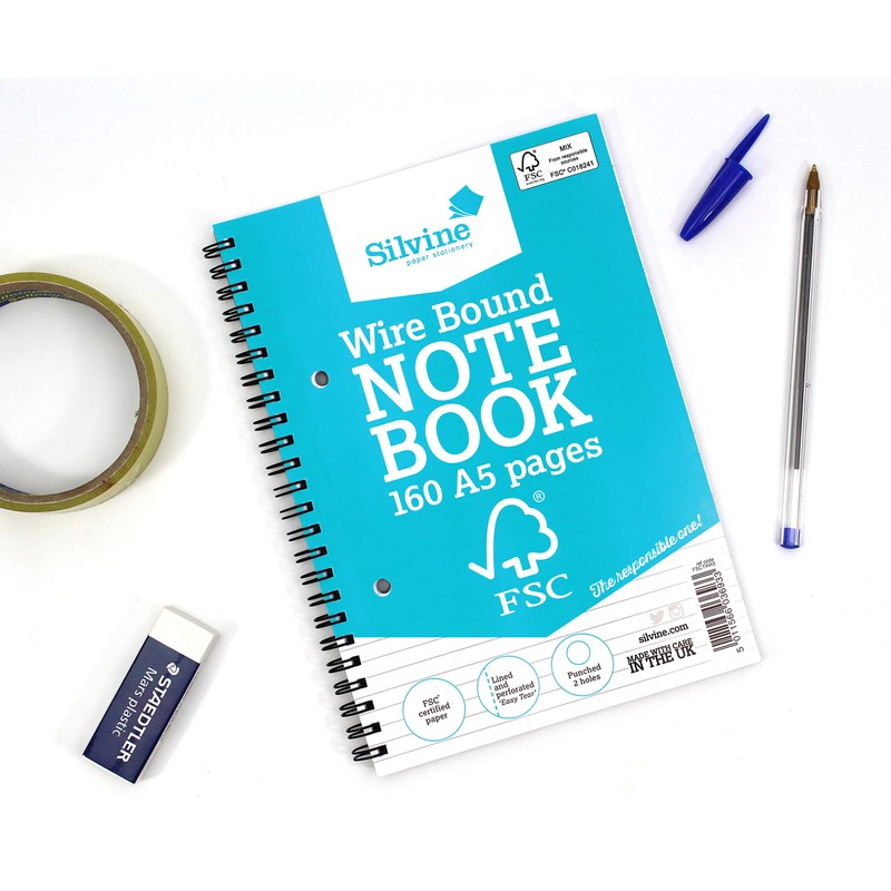 Silvine A5 Everyday FSC Twin Wire Notebook - Ruled 8mm