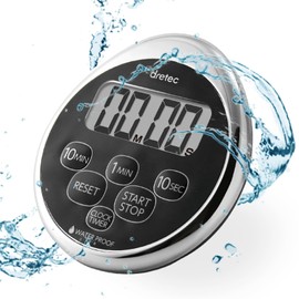 dretec Kitchen Timer Stopwatch Magnetic Waterproof with Clock, Chrome Plated