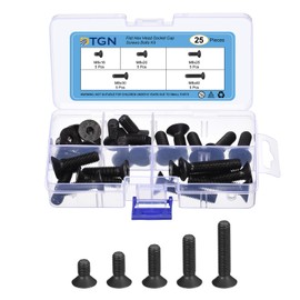 DTGN 25Pcs M8 x 16mm /20mm /25mm /30mm /40mm Flat Head Hex Socket Cap Screws Bolts Kit with Wrench, Carbon Steel Black Oxide, Full Thread, Countersunk Bolts