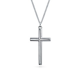 Unisex Simple Christian Catholic Religious Jewelry Large Traditional Jesus Crucifix Cross Necklace Pendant For Women Men Teen .925 Sterling Silver 2 Inch