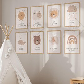 HappyArts® Children's Room Picture Set of 8 A4 Affirmations Poster Decoration Girls Boys Baby Room Affirmations Self-Love Mindfulness without Frame