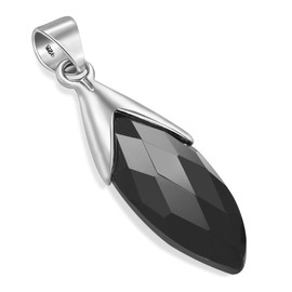Unique faceted Black Onyx 925 Sterling Silver 8.6 Carat Marquise- Navette Cut Jeweller's Quality Art Nouveau