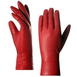 Harssidanzar Women's Leather Winter Gloves,Genuine Lambskin Leather Lined Cashmere Warm Driving Gloves For Women GL006UK,Red,Size L