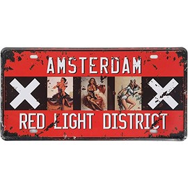 Amsterdam Luz Roja District Chica Pin Up Retro Auto License Plate Tin Sign Tamaño 30,5 x 15,2 cm Pulgadas, una Postal de Dos Caras Diseñado por Smile Buy está Incluido
