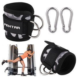Pack of 2 Foot Straps Cable Pull with D-Rings Foot Cuffs and Carabiners, Foot Straps for Fitness Training, Foot Cuffs Cable Pull, Glutes and Leg Training (Camouflage)