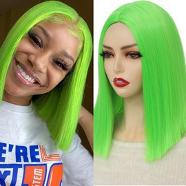 Miyamarch Green Bob Wigs for Women，Short Straight Bob Wigs，12 Inch Short Wigs for Black White Women, Wigs for Cosplay Hair Party Costume Daily Wigs (Green, 12Inch)