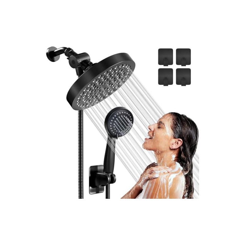 Set de Regadera Combinada 2 en 1Ducha Alta Presión Negra