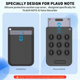 Wacanc Silicone AI Voice Recorder Suction Cup Case Cover,Suction Cup Holder for PLAUD Note Voice Recorder with Key Ring,Suction Protective Case Cover Compatible with PLAUD Note Voice Recorder (Black)