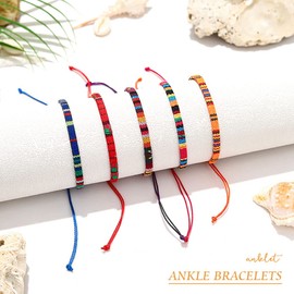 Handcess Boho Anklets Colorful Women Ankle Bracelets Braid Anklet Foot Jewelry for Women and Girls (JL-212Pink)