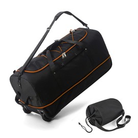 Vomgomfom Expandable from 110L to 140L 31.5" Rolling Duffle Bag with 2 Wheels,Foldable Travel Duffel Bag with Large Convertible Compartment Pocket,Black Orange