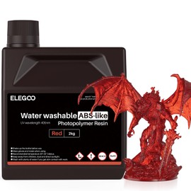 ELEGOO Water Washable ABS-Like Resin, 3D Printer Resin with High Toughness, Low Viscosity and High Precision, 405nm Rapid UV-Curing Photopolymer Resin, Clear Red 2000g