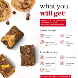 David’s Cookies Valentine's Day Cookies and Brownies Gift Basket - 12 x 1.5oz Assorted Fresh Baked Cookies and 10 x 2oz Individually Wrapped Brownies - Delicious Gourmet Food Gift Basket For Her Him Kids
