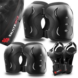 SKATEWIZ Knee and Elbow Pads for Kids 8-14 - Impact Size S Black - Girls Knee Pads and Elbow Pads Set - Knee Pads Kids, Kids Knee Pads and Elbow Pads Set - Ice Skates for Kids Ages 6-12