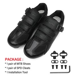 KESCOO Mens Mountain Bike Shoes with 2-Bolts SPD Cleats Included, Cycling Shoes with Quick Ratchet Buckle Indoor Outdoor Riding Biking Black 47