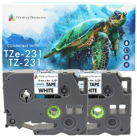 Printing Pleasure TZe-231 Black on White Laminated Label Tape TZ-231 Pack of 2 Compatible with Brother P-Touch PT-1000 PT-H100 PT-D210VP PT-D400 PT-D600VP PT-P700 PT-P750W Cube, 12 mm x 8 m